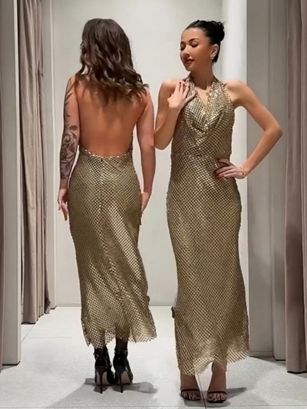Zara GOLD MESH SLIP DRESS Size M - Picture 8 of 16